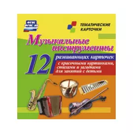 Музыкальные инструменты. 12 развивающих карточек с красочными картинками, стихами и загадками для занятий с детьми