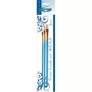 Набор 3 штуки художественных кистей из щетины № 2,4,6. Профиль плоский. Индивидуальная упаковка с европодвесом.