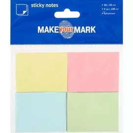 Набор блоков для записей «Make your mark», пастельные, 4 по 100 листов, 5 х 3.8 см