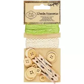 Набор Дек. эл. (12 дерев. пуг. 4 прищ. тес. хлопк. 0,5м тес. из льна 0,5м) в асс. (S20489582)