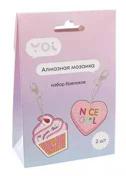 Набор для изготовления брелоков (2 штуки). Алмазная мозаика "Сердечко розовое и Десерт"