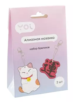 Набор для изготовления брелоков (2 штуки). Алмазная мозаика "Манэки-нэко и Пожелание"