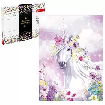 Набор для творчества. Алмазная мозаика на подрамнике "Цветочный единорог", 30 х 40 см