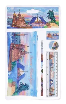 Набор канцелярский СПб "СПб. Коллаж" пенал, карандаш, точилка, ластик, линейка, инд.уп.