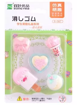 Набор ластиков (5шт) "Sweet heart", ассорти, блистер