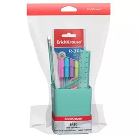 Набор настольный "Base. Pastel Mint" (4 ручки, карандаш, линейка), мятный, ErichKrause
