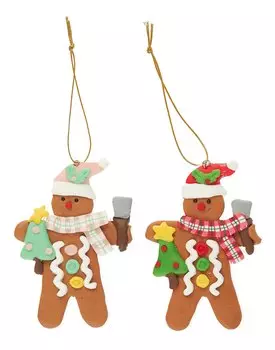 Набор новогодних подвесных украшений Пряничные человечки (2шт) (пластик) (ПВХ бокс) (7х10) (12-07253CR-5)