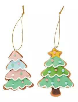 Набор новогодних подвесных украшений Пряничные елочки (2шт) (пластик) (ПВХ бокс) (7х10) (12-07253CR-2)