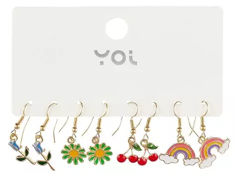 Набор сережек Yoi, "Цветочки и облачка", 4 см, 4 штуки