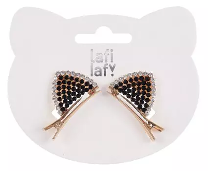 Набор заколок Ушки со стразами (2шт) (черные) (металл) (12-ChangChi-B94), Lafilaf