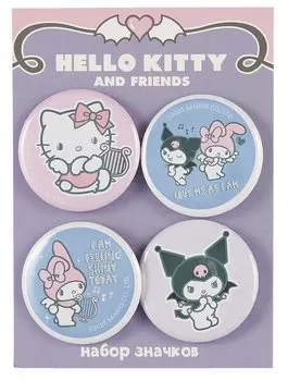 Набор значков "Хеллоу Китти и друзья" (металл) (4шт 38мм) (АКС-2521)