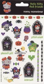 Наклейки-тату переводные 110х200 "Хеллоу Китти и друзья Хэллоуин пиксель"