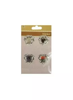 Наклейки в металл оправе для скрапа Сердца (Br-4) (11034604) (4шт) (упаковка)