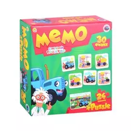 Настольная игра МЕМО (30 фишек) + ПАЗЛЫ (24 элемента).Лицензия/ СИНИЙ ТРАКТОР