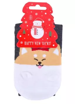 Носки Новогодние Зверюшки со снежинками (высокие) (36-39) (текстиль)