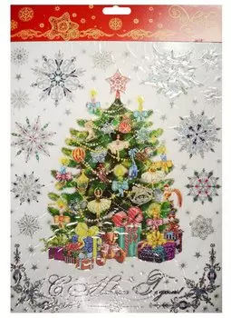 Новогоднее оконное украшение Пушистая елочка (30х38)