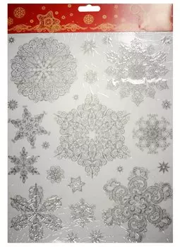 Новогоднее оконное украшение Снежинки серебряные 1 (30х38)