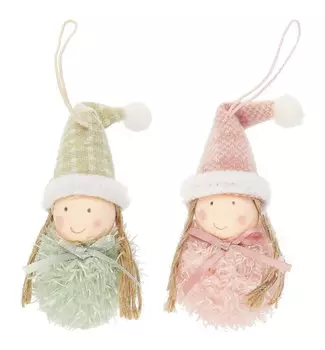 Новогоднее подвесное украшение Девочка-помпончик в шапочке (текстиль) (8см) (12-06277-NY-7)
