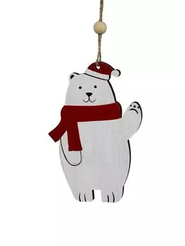 Новогоднее подвесное украшение Мишка в шарфике (11х9) (дерево)