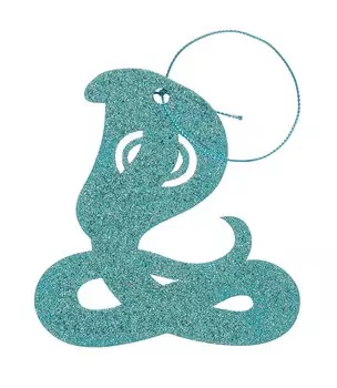 Новогоднее подвесное украшение Сине-зеленая змея с глиттером (ХДФ) (9х8,5) (92125)