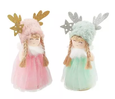 Новогоднее украшение Девочка в шапочке с рожками (текстиль) (16см) (12-06277-NY-18)