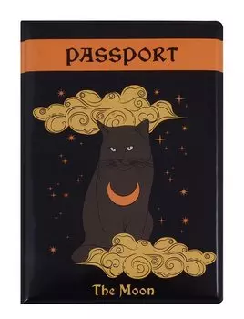 Обложка для паспорта Кот Таро (черный) (ПВХ бокс) (ОП2023-397)