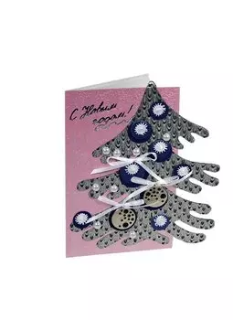 Открытки ручной работы дизайн №01 Новый год цвет розовый 00008104 (Нот)