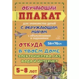 Откуда в твоем доме электричество, газ, вода, и интернет. Обучающий плакат для знакомства детей с окружающим миром с объяснениями и заданиями. 5-8 лет
