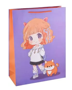 Пакет А3 42,5*33*10 "Аниме. Девочка с котом" дет., бум.мат.ламинат
