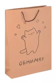 Пакет А3 45*32*10 "Обнимяу" крафт, женск.