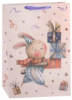 Пакет А3 46*33*10 "Заяц с подарками" дет., бум.мат.ламинат