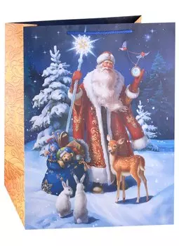 Пакет А3+ 48,9*40,6*19 "Дед Мороз в лесу" Новый год, бум.ламинат