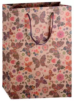 Пакет А4 32*23*9 «Бабочки и цветы» крафт, женск.