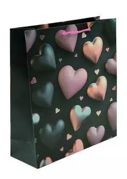 Пакет А4 32*26*10 "Сердца на черном. Basic" жен., бум.мат.ламинат