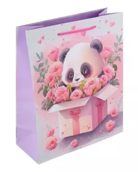 Пакет А4 32*26*12 "Панда в цветах" дет., бум.мат.ламинат