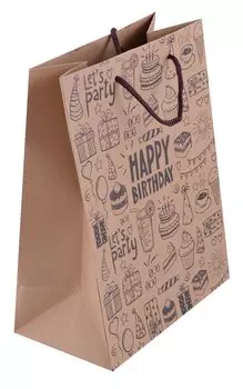 Пакет А5 23*18*10 "Happy birthday. Party" крафт, нейтр.