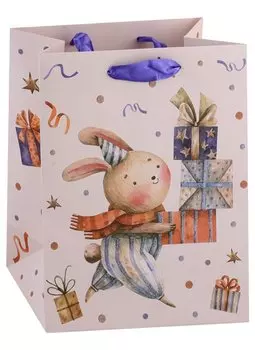 Пакет А5 23*18*10 "Заяц с подарками" дет., бум.мат.ламинат