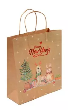 Пакет А5 25,5*21*10 "Happy New year" НГ, крафт
