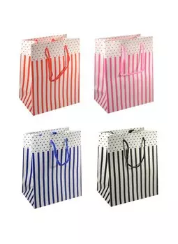 Пакет подарочный бумажный А4 26*32*12 "Полосы с горошком", нейтр, мат. ламинат, Хансибэг