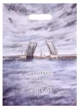 Пакет упаковочный "Все дороги ведут в Петербург" 30*40, выруб.ручка, п/э