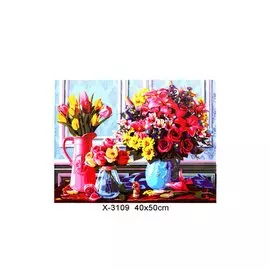 Палитра. Холст с красками по номерам "Яркие букеты", 40 х 50 см