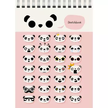 Скетчбук А6+ 125*160 40л "Панды" белый офсет, нелинованн., 100г/м2, тв.обложка, евроспираль