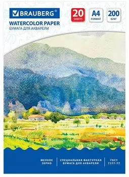 Папка для акварели А4, 20л., 200 г/м2, 210х297мм, BRAUBERG, Летний день, 111073