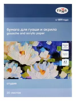 Папка для рисования акрилом и гуашью А3 20л "Студия" 180г/м6