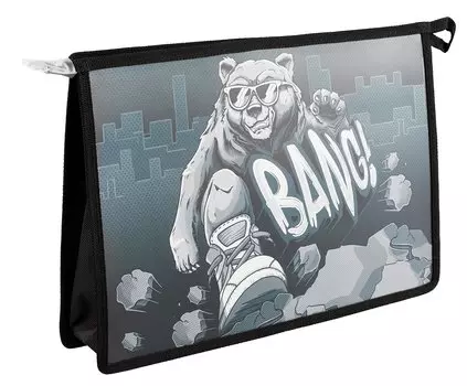 Папка для тетрадей Феникс+, "Крутой гризли", А4, на молнии