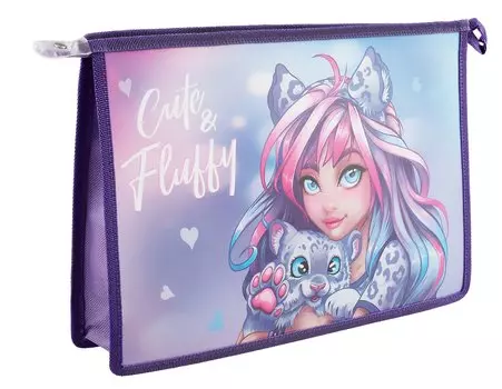 Папка для тетрадей Феникс+, "Девушка с барсом", А4, на молнии