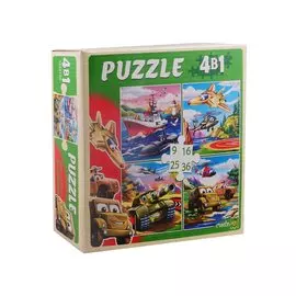 Пазл Военный транспорт Рыжий кот 4 в 1 (9,16, 25, 36 эл.) П-6763