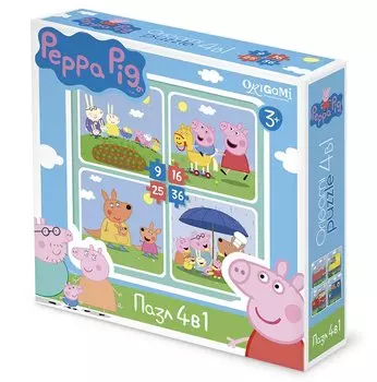 Пазл 9, 16, 25, 36 эл. Набор 4 в 1. Свинка Пеппа. На отдыхе