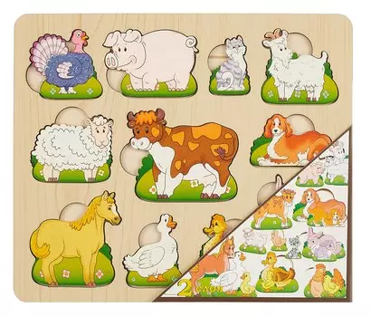 Пазл-рамка "Чей малыш? Домашние животные" 24 детали, 2 слоя