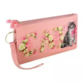 Пенал школьный Феникс+ "Кошечка и цветы" (б/наполн., 20х10.5см, атлас, на молнии, фигурная собачка)